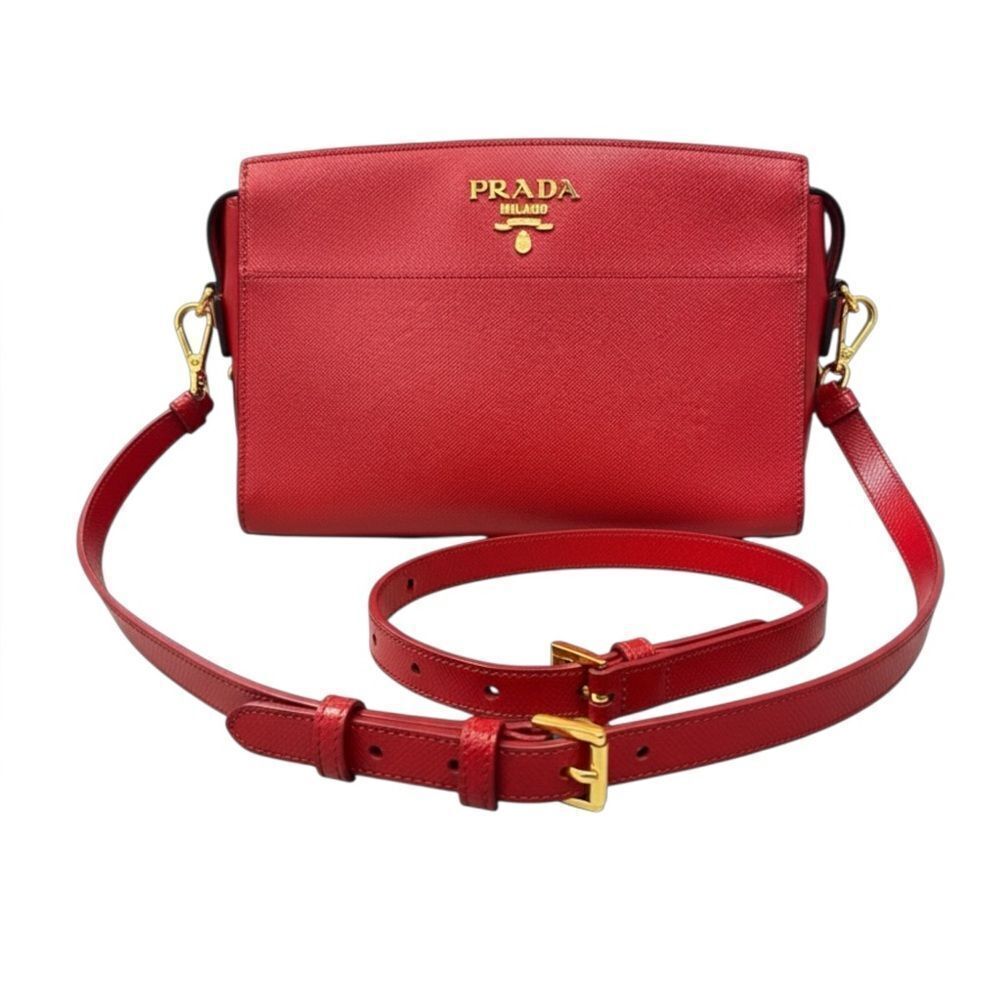 Prada Red Saffiano & City Calf Leather Bibliotheque Esplande Crossbody Bag